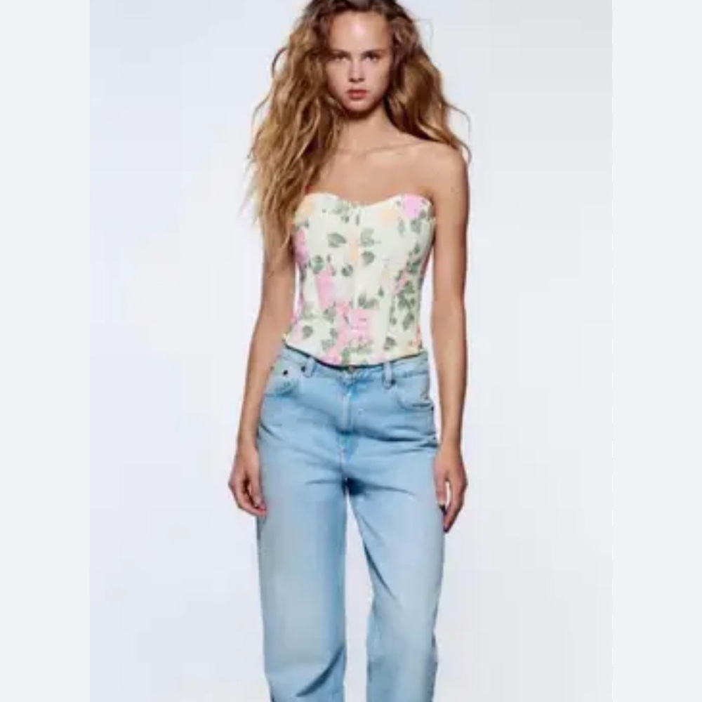 Zara Floral Strapless Blouse - Pink and Yellow - Picture 2 of 4